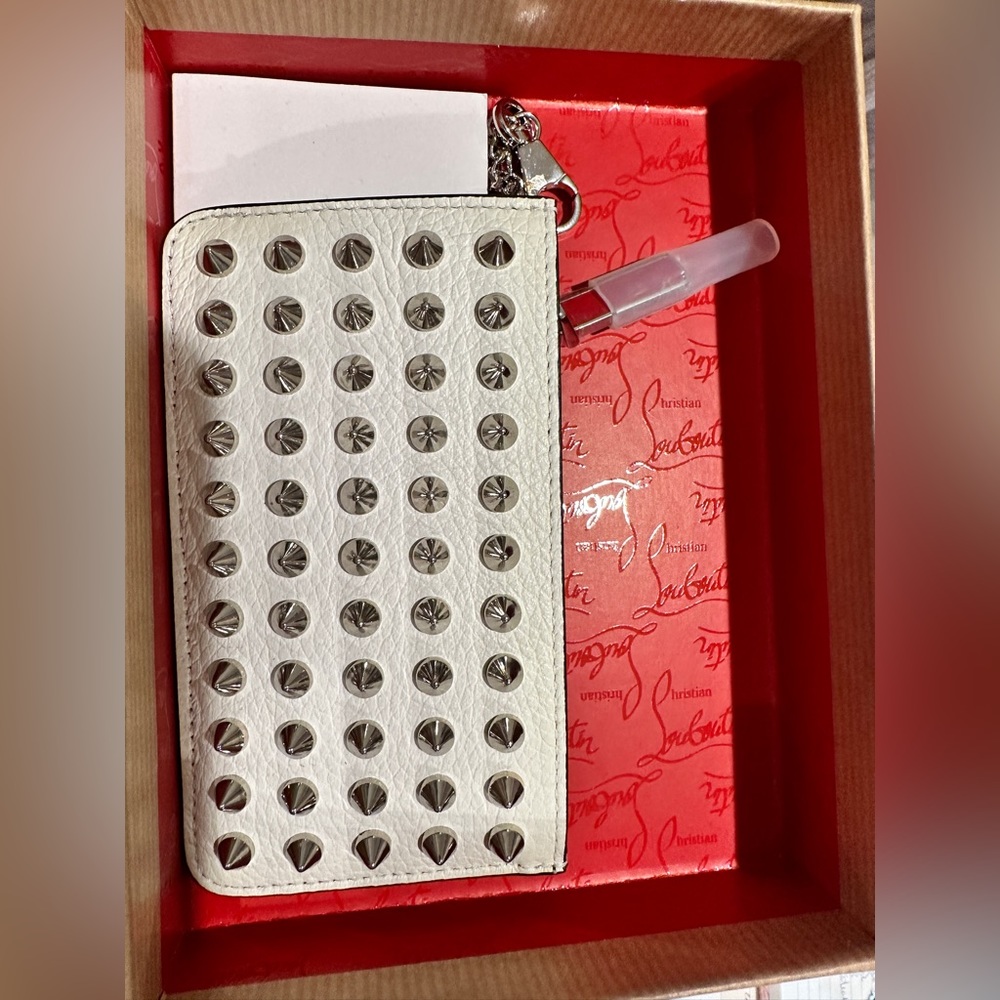 Christian Louboutin Spike Card Wallet Keychain in White
